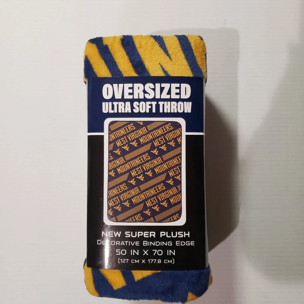 West Virginia Mountaineers WVU Plush Throw with Binding Edge Size 50